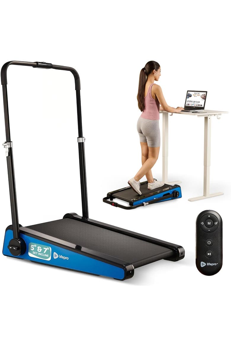 Mini Walking Pad Treadmill with Incline  Compact Under Desk Treadmill for Home & Office, Main, color, Blue with Handle