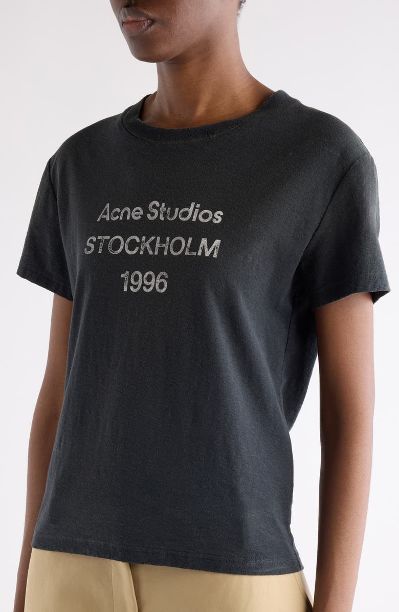 Acne Studios 1996 Logo Distressed Cotton & Hemp Graphic Tee, Alternate, color, Faded Black