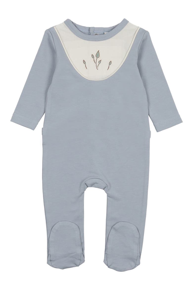 Embroidered Bib Cotton Blend Footie, Main, color, BLUE