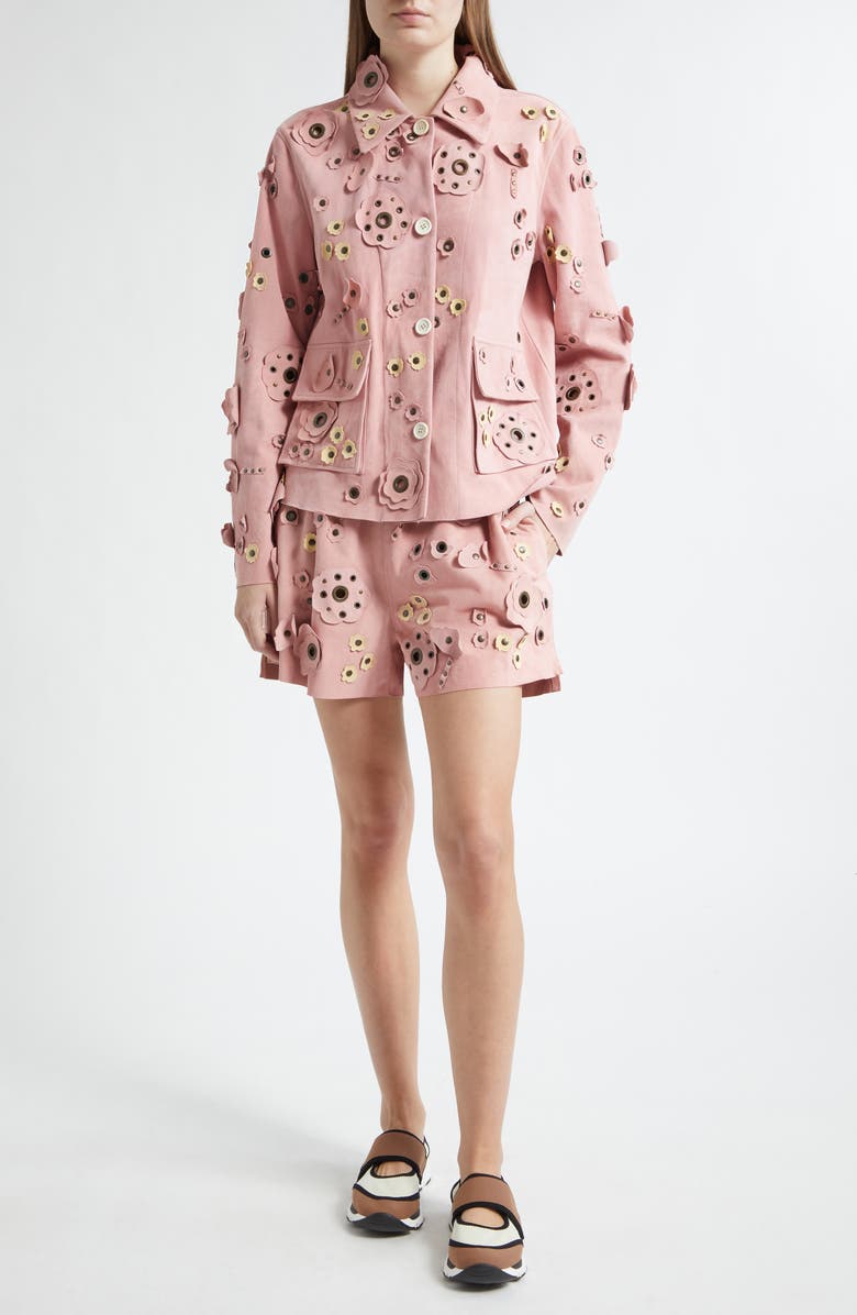 Marni Floral Appliqué Suede Cargo Jacket, Alternate, color, 00C20quartz