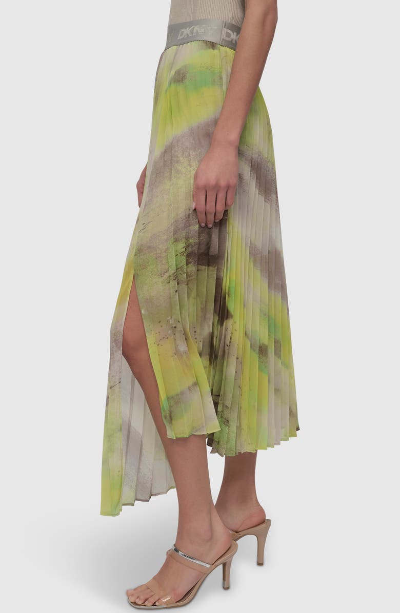 DKNY Print Pleated Asymmetric Midi Skirt, Alternate, color, Watercolor