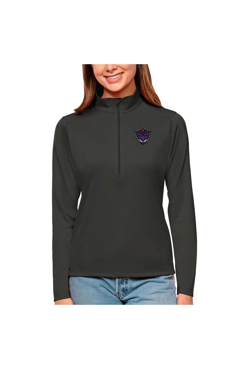 ANTIGUA Women's Antigua Charcoal Panther City Lacrosse Club Tribute Quarter-Zip Pullover Top, Main, color,