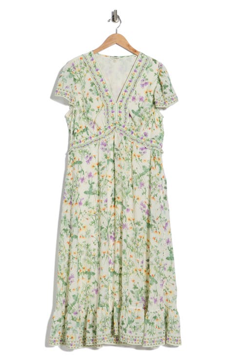 Floral Flutter Sleeve Empire Waist Maxi Dress (Plus)