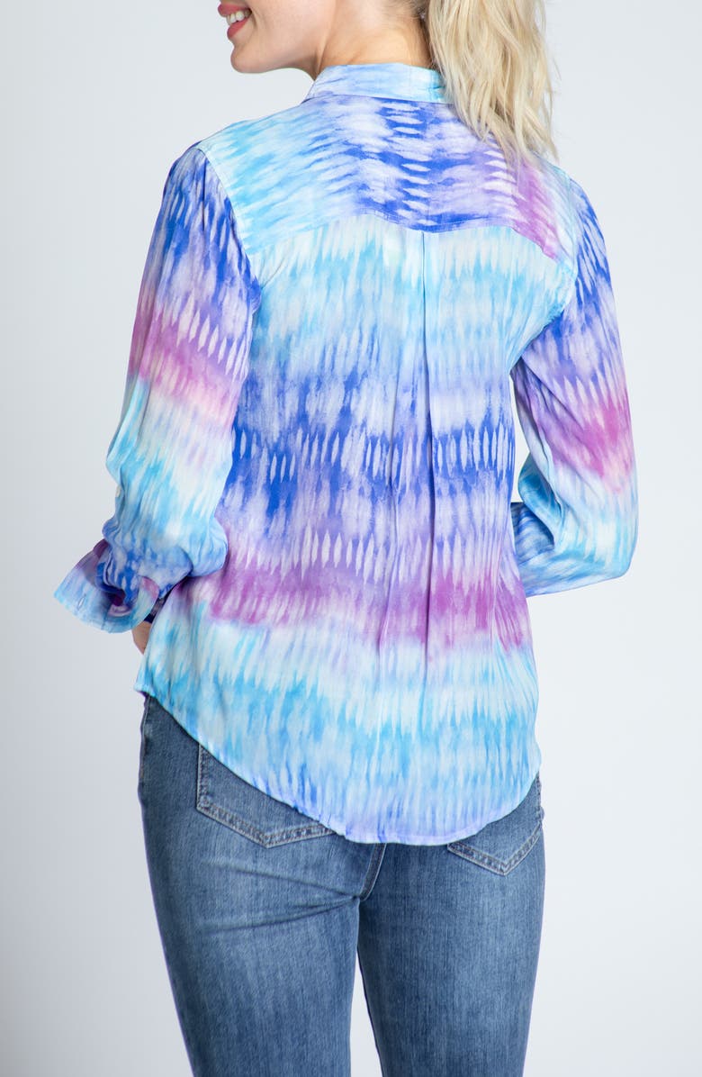 APNY Print Roll-Up Sleeve Chiffon Button-Up Shirt, Alternate, color, Purple Multi