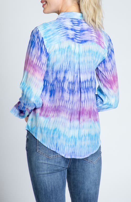 Apny Print Roll-up Sleeve Chiffon Button-up Shirt In Purple Multi