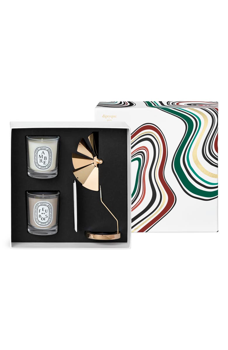 Diptyque Ambre & Feu de Bois Candle & Carousel Set USD $150 Value, Alternate, color, 