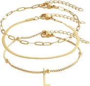 Adornia Set of 3 Tarnish Resistant 18K Gold Plated Chain Bracelets