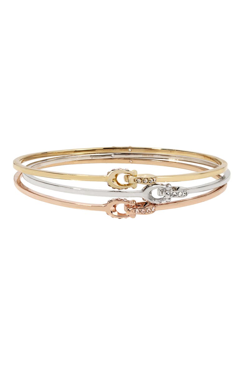 Set of 3 Pavé Logo Link Bangles, Main, color, TRITONE- GOLD/ RHODIUM/