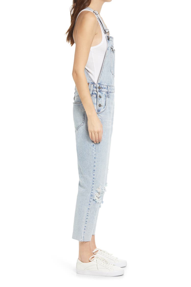 Boyfriend Ripped Denim Overalls, Alternate, color, LIGHT WASH
