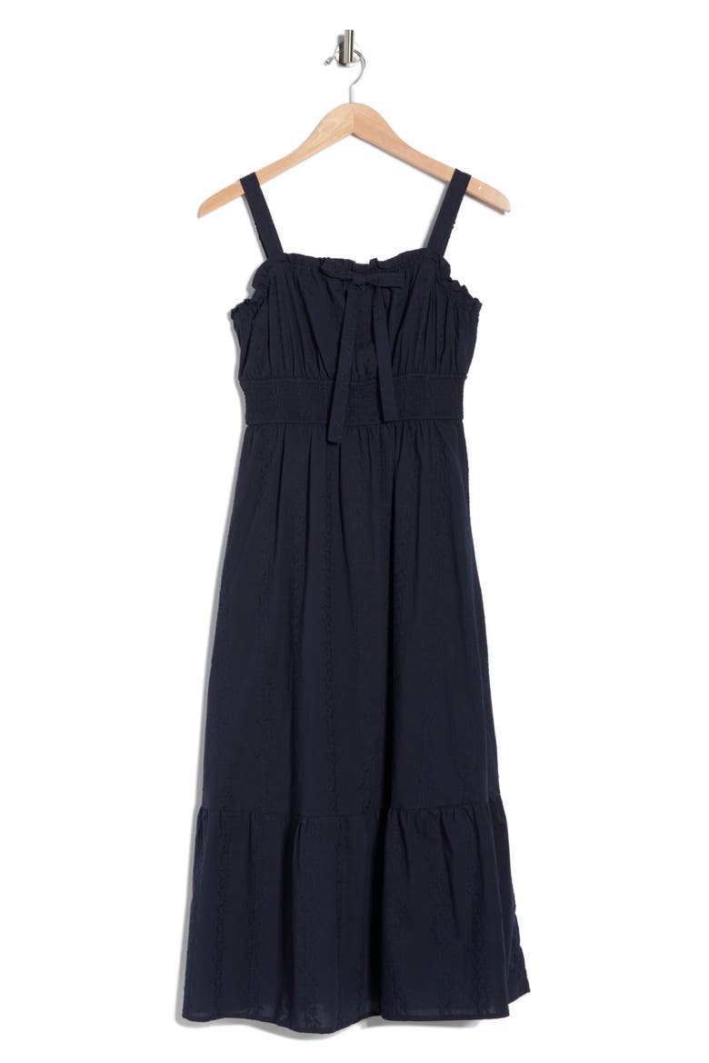 Front Bow Cotton Midi Sundress, Alternate, color, NAVY