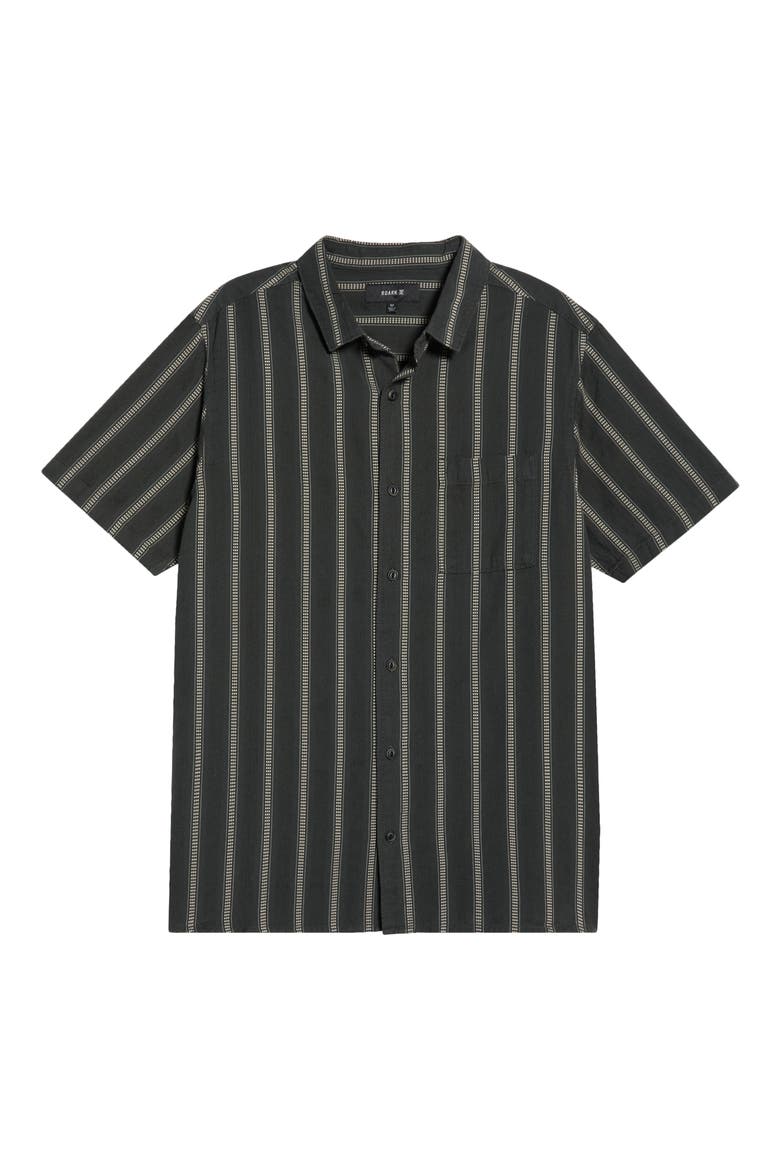 Crosswinds Short Sleeve Cotton Blend Dobby Button-Up Shirt, Alternate, color, ONYX