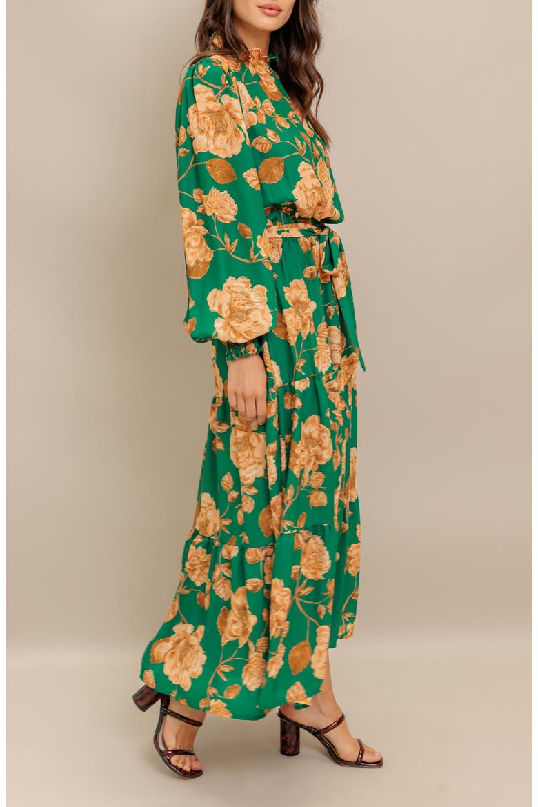 Long Sleeve Print Midi Dress, Alternate, color, GREEN