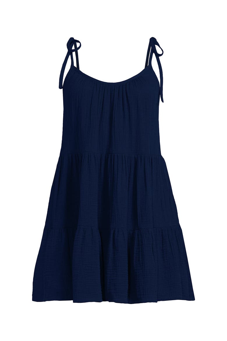 Cotton Gauze Metallic Tiered Mini Cover-up Dress, Alternate, color, Deep Sea Navy