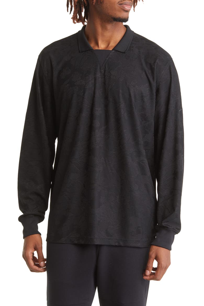 Dri-FIT Tech Pack Floral Jacquard Long Sleeve Polo, Main, color, BLACK/ DARK SMOKE GREY