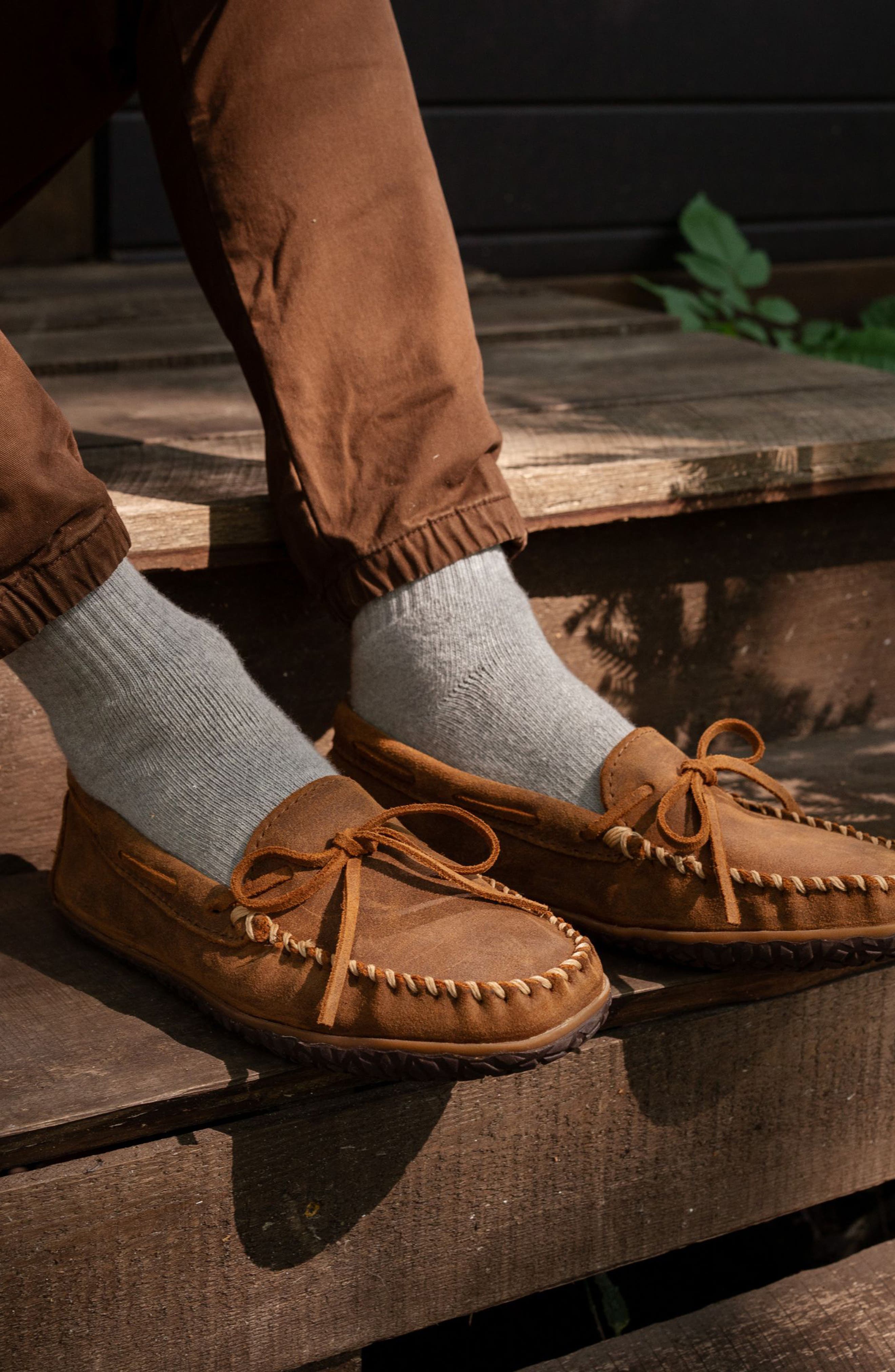 Minnetonka Tie Tread Loafer, Alternate, color, Brown