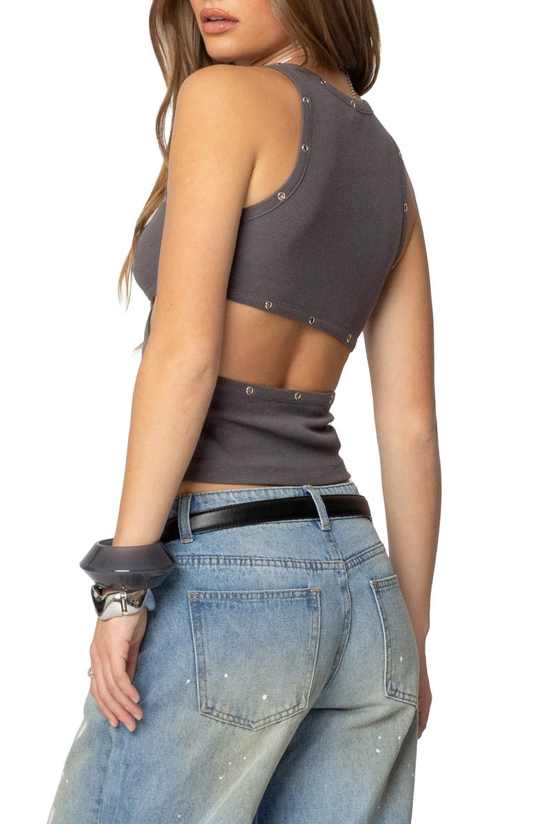 EDIKTED Imogen Grommet Accent Cutout Cotton Tank Top, Alternate, color, Gray