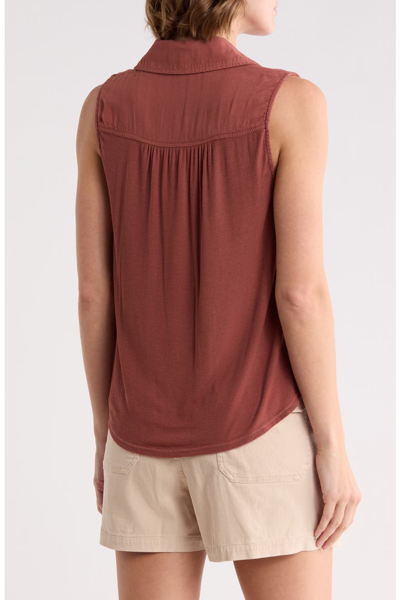 Mixed Sleeveless Button Down Shirt, Alternate, color, BEACHWOOD