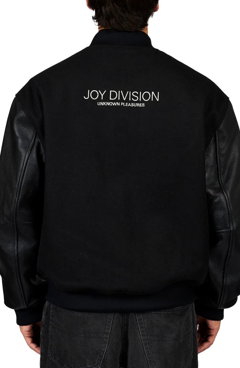 PLEASURES x Joy Division Unknown Pleasures Wool Blend Varsity Jacket, Alternate, color, 