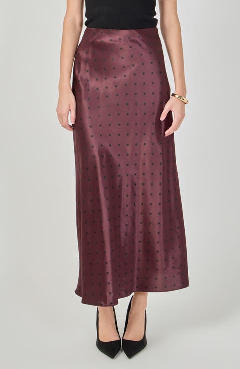 Polka Dot Satin Midi Skirt