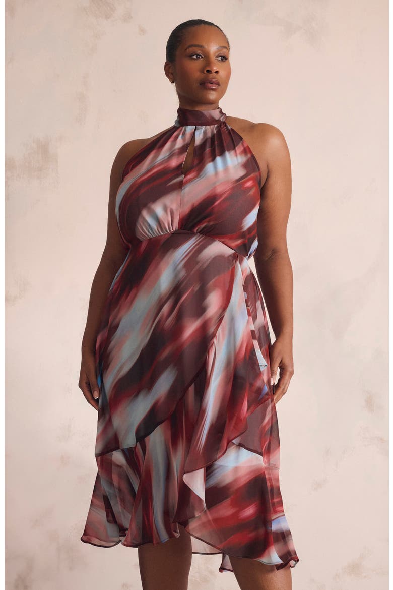 Madelena Print Tie Back Dress, Alternate, color, SUNKISSED SKY