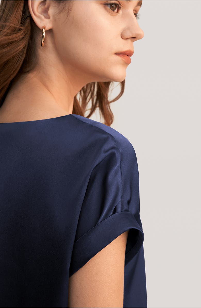 Lilysilk Women's Short Sleeves Round Neck Silk Tee, Alternate, color, Navy Blue