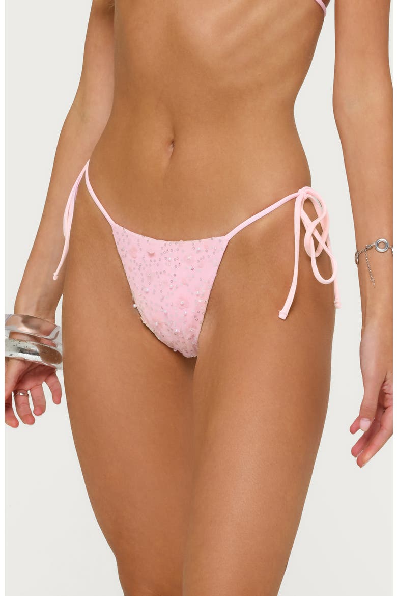 Naomey Sequin Side Tie String Bikini Bottoms, Alternate, color, LIGHT-PINK