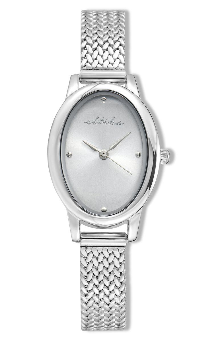 Ettika Oval Face Mesh Strap Watch, Main, color, Silver