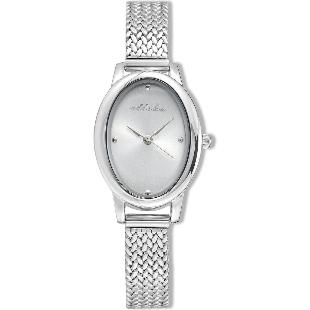 Ettika Oval Face Mesh Strap Watch In Silver
