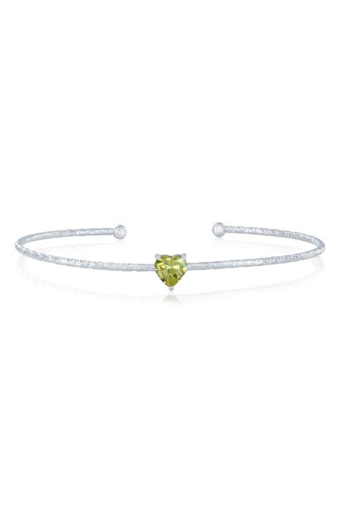Birthstone Cubic Zirconia Heart Open Cuff Bracelet