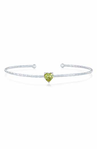 Birthstone Cubic Zirconia Heart Open Cuff Bracelet