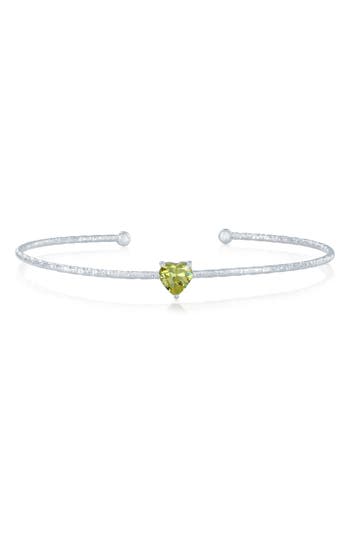 Simona Birthstone Cubic Zirconia Heart Open Cuff Bracelet In Green