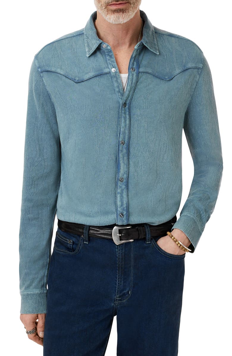 John Varvatos Miner Jacquard Snap-Up Western Shirt, Main, color, Denim Heather