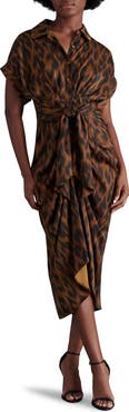 Steve Madden Tori Leopard Print Washed Satin Shirtdress