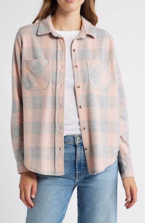 beachlunchlounge Sally Plaid Shacket in Blush Light Grey 