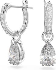 Swarovski Millenia Pear Crystal Drop Huggie Hoop Earrings