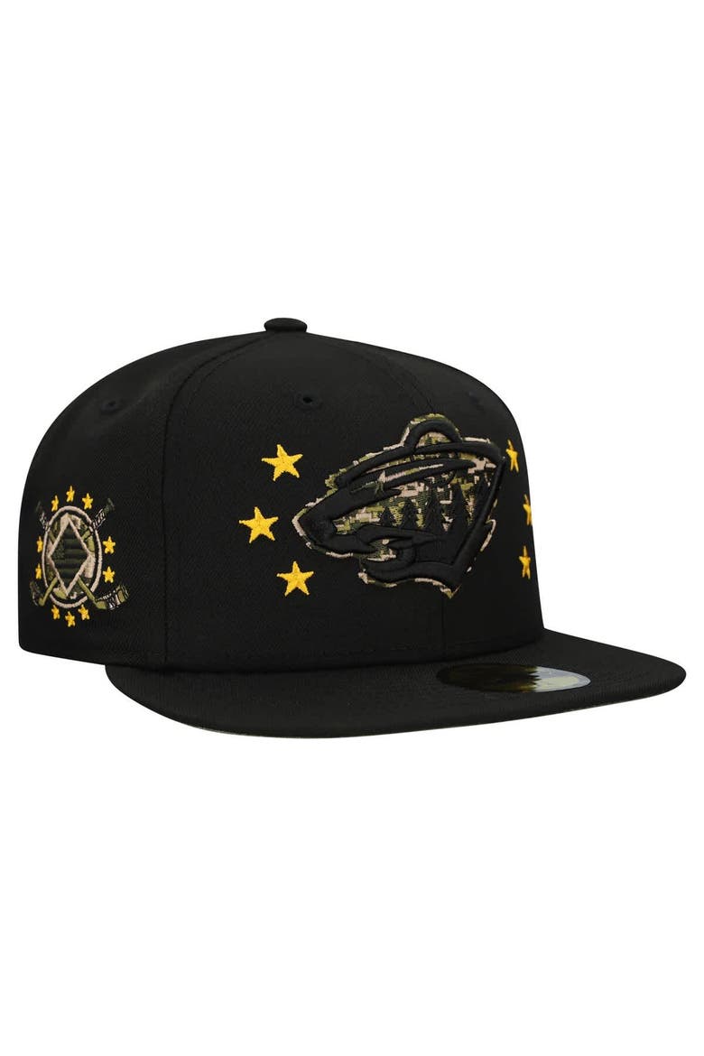 Men's New Era  Black Minnesota Wild Military Appreciation Digital Camo Stars 59FIFTY Fitted Hat, Main, color, Black