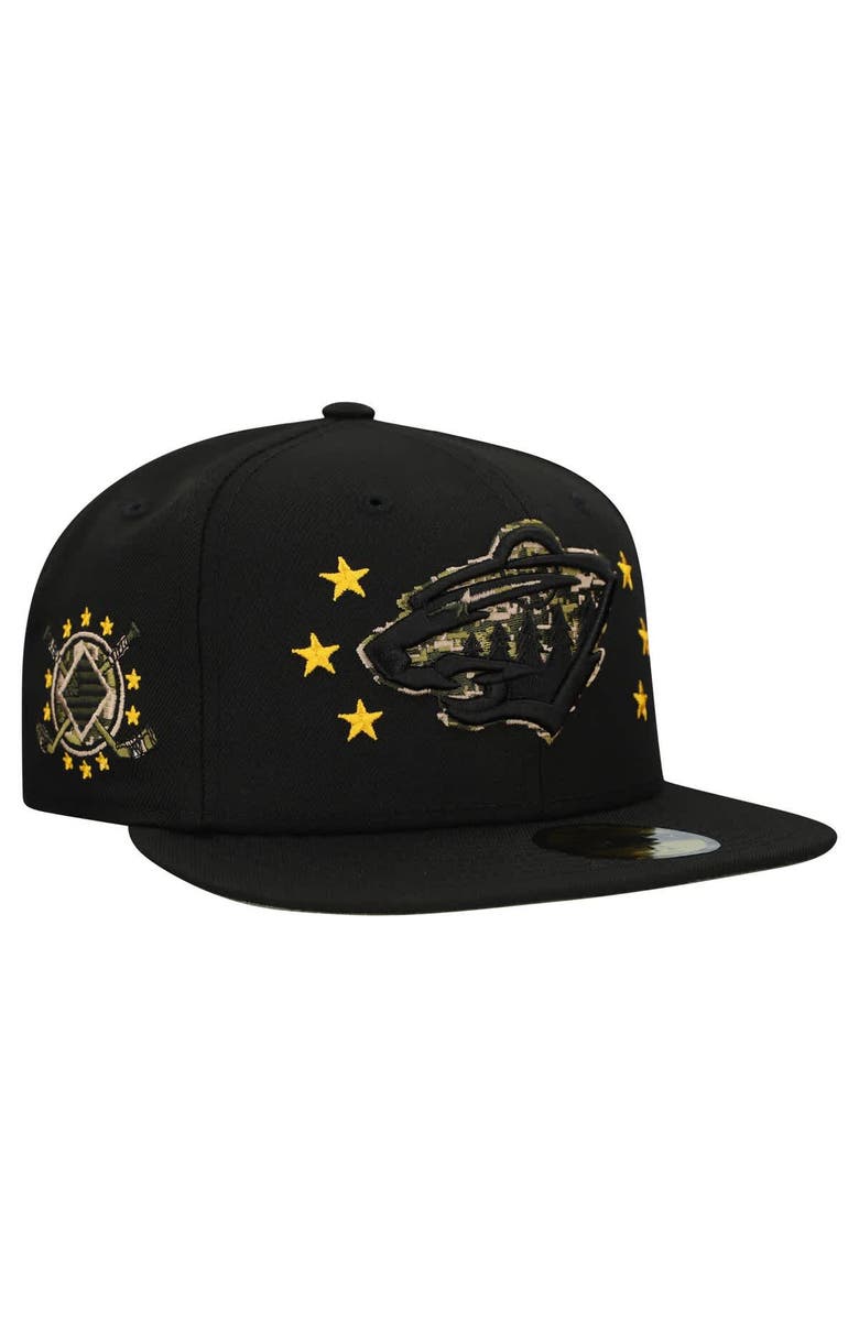 New Era Men's New Era Black Minnesota Wild Military Appreciation Digital Camo Stars 59FIFTY Fitted Hat, Main, color, Black