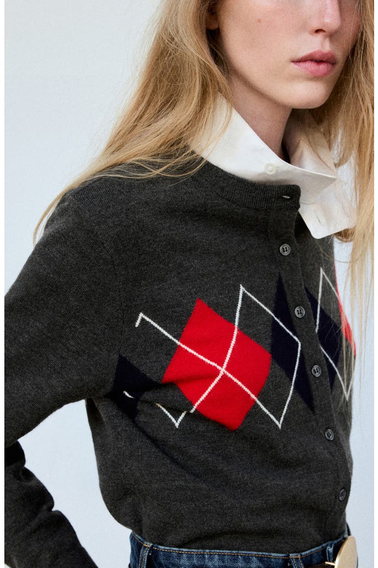 Argyle Cardigan, Alternate, color, MEDIUM HEATHER GREY