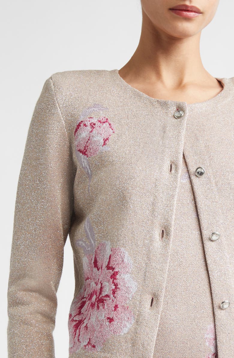 ST. JOHN Peony Metallic Jacquard Cardigan, Alternate, color, Peony Metallic Multi