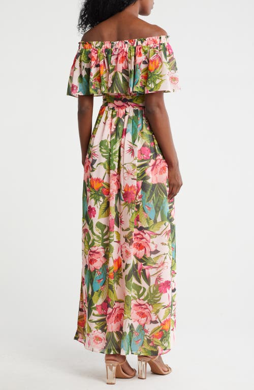 ELIZA J ELIZA J TIE WAIST OFF THE SHOULDER MAXI DRESS