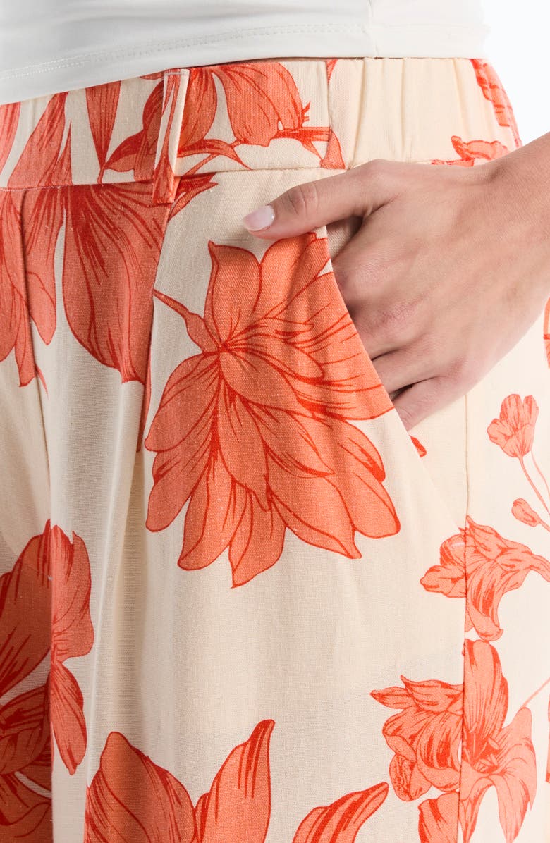 Laundry by Shelli Segal Floral Pleated Wide Leg pants, Alternate, color, Coral/ White Swan