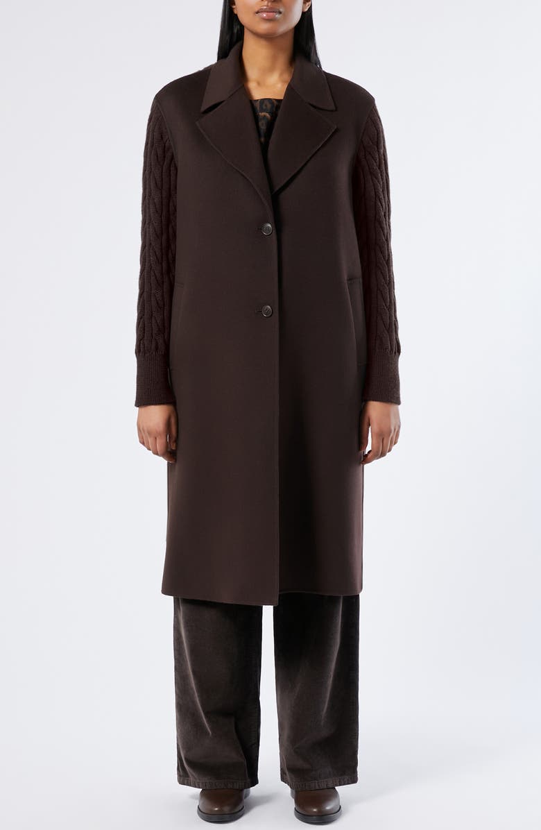 Marina Rinaldi Zarina Mixed Media Virgin Wool Blend Coat, Main, color, Chocolate