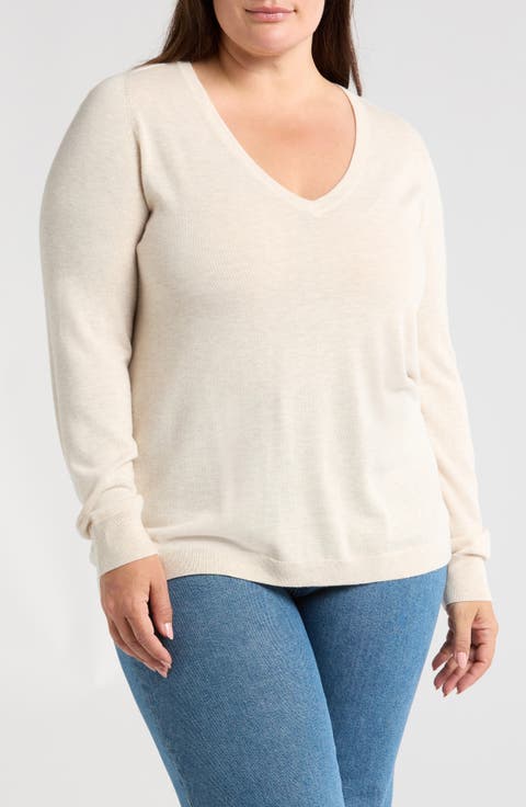 Relaxed V-Neck Sweater (Plus)