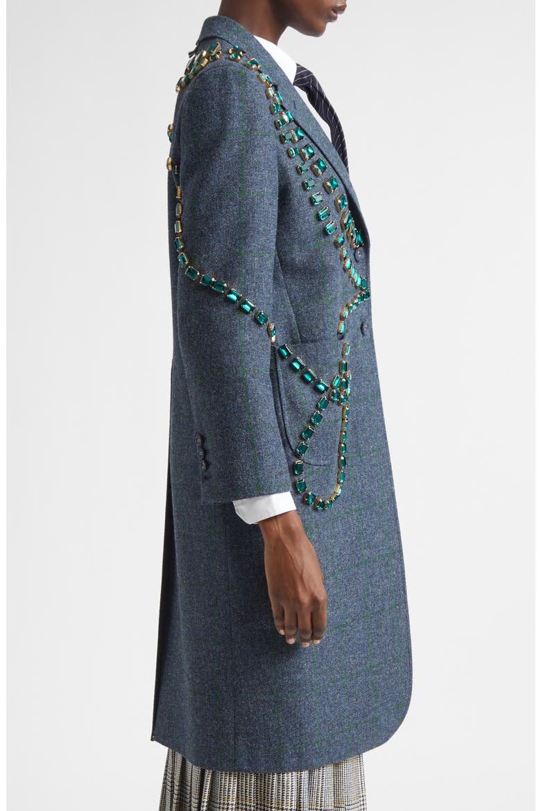 Windowpane Hunting Tweed Trompe L'Oiel Swarovski Crystal Long Jacket, Alternate, color, DEEP BLUE
