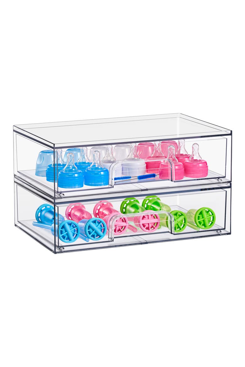 Set of 2 Stackable Wide Drawer Organizers, Alternate, color, NO COLOR