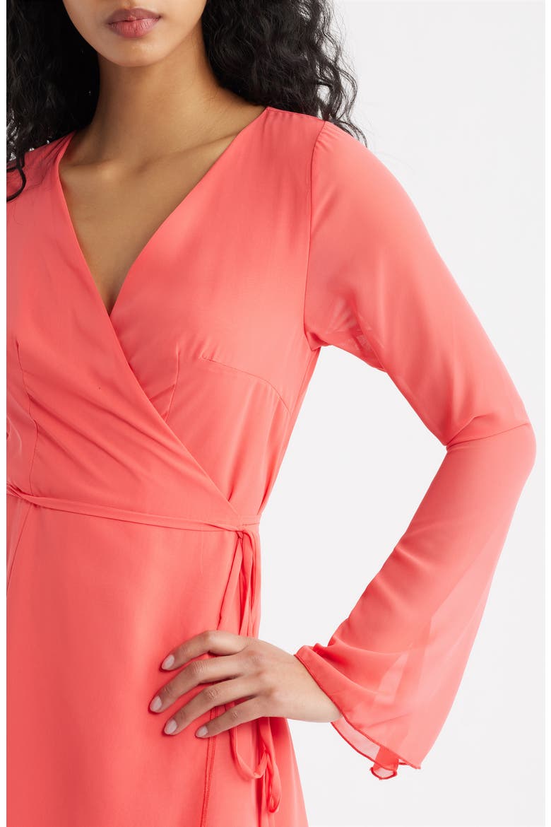 Ariana Long Sleeve Faux Wrap Minidress, Alternate, color, PINK