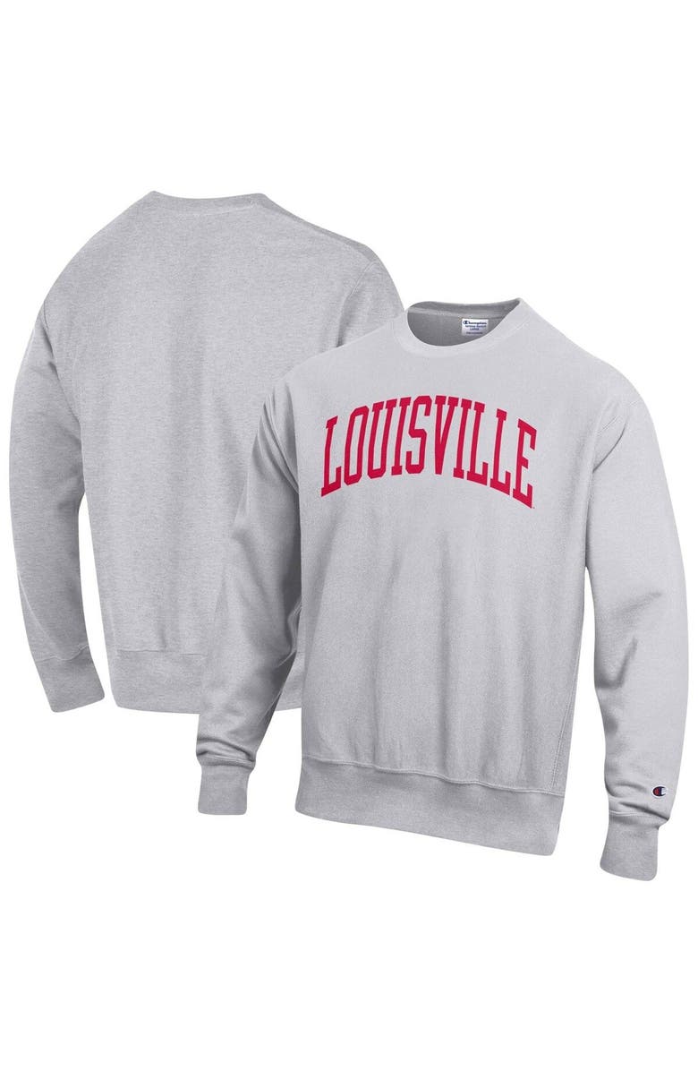 Champion Men's Champion Heathered Gray Louisville Cardinals Arch Reverse Weave Pullover Sweatshirt, Main, color,