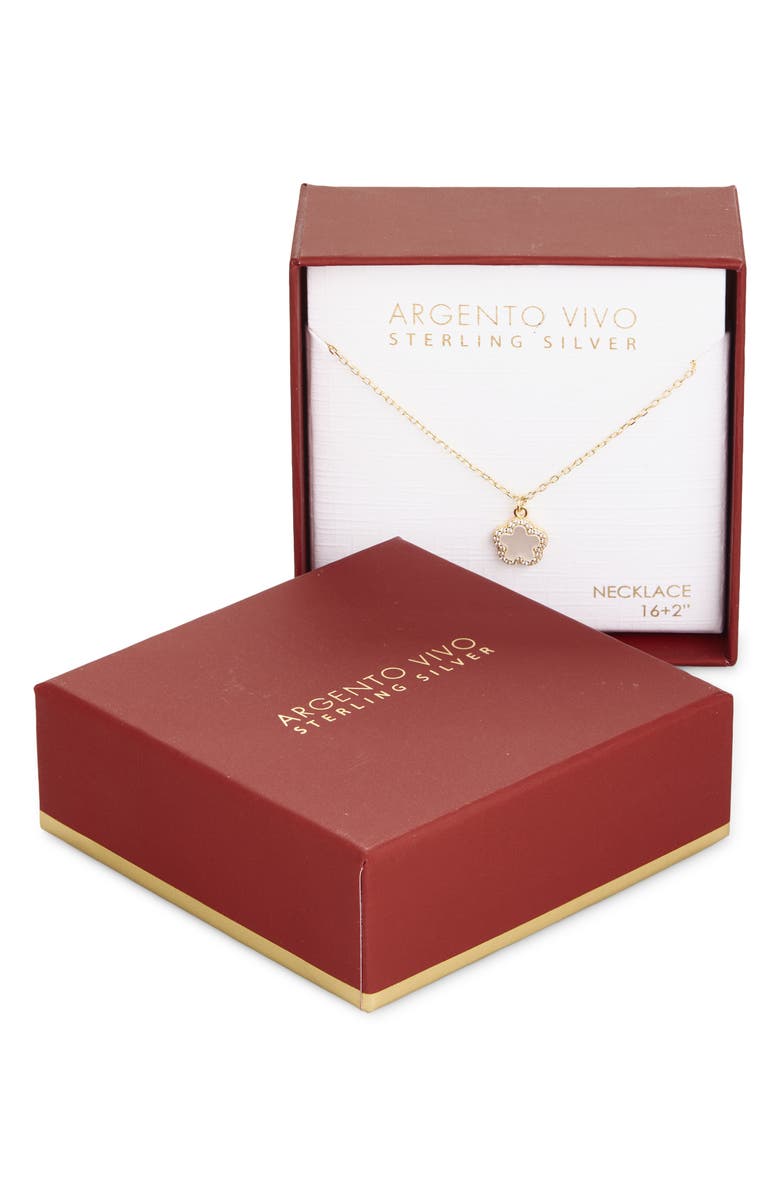 Argento Vivo Sterling Silver Mother-of-Pearl Cubic Zirconia Flower Pendant Necklace, Alternate, color, Gold