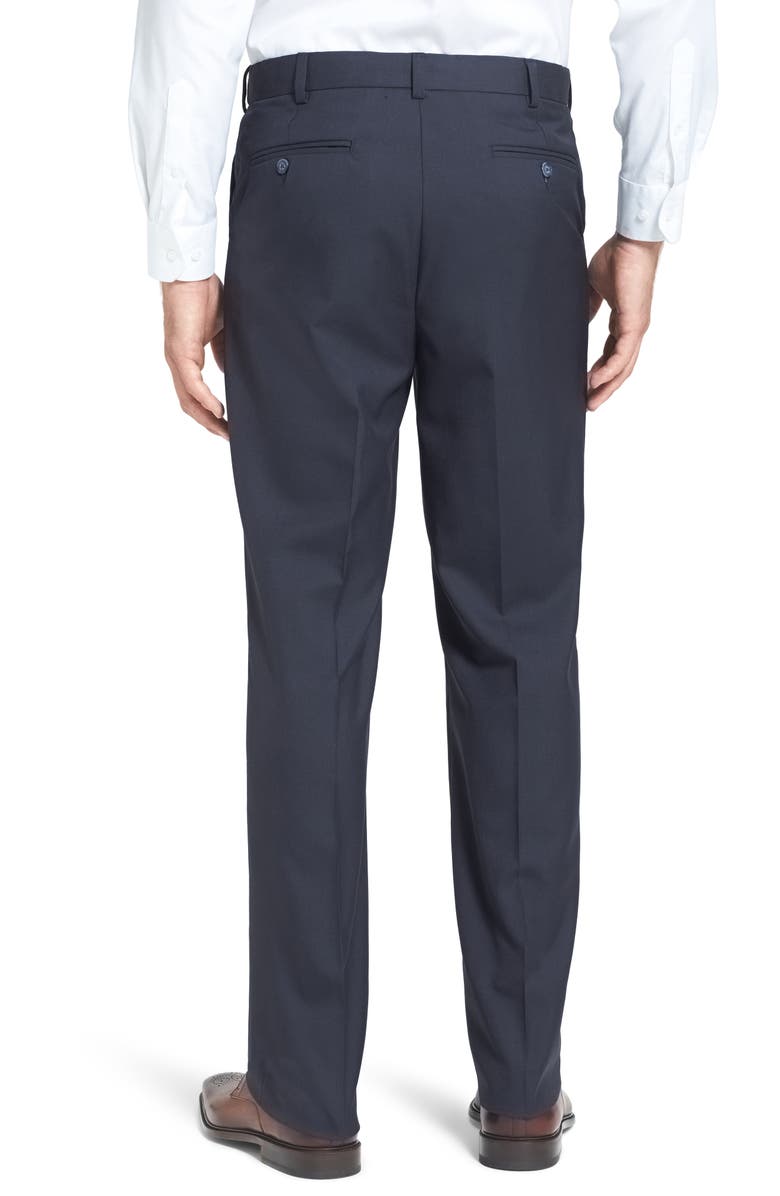 Berle Self Sizer Waist Plain Weave Flat Front Washable Trousers, Alternate, color, Navy