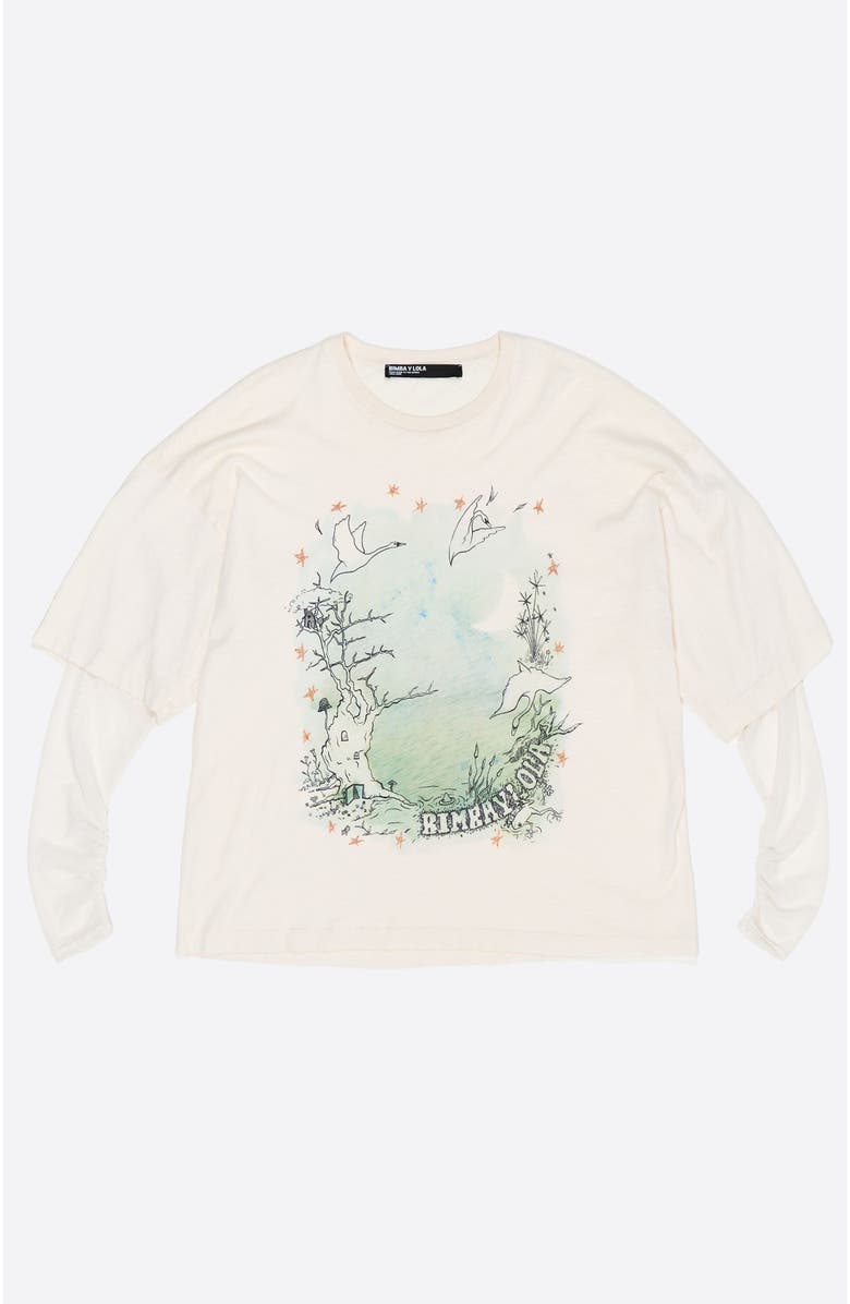 Bimba y Lola Tulle Sleeve T-Shirt, Alternate, color, Ivory